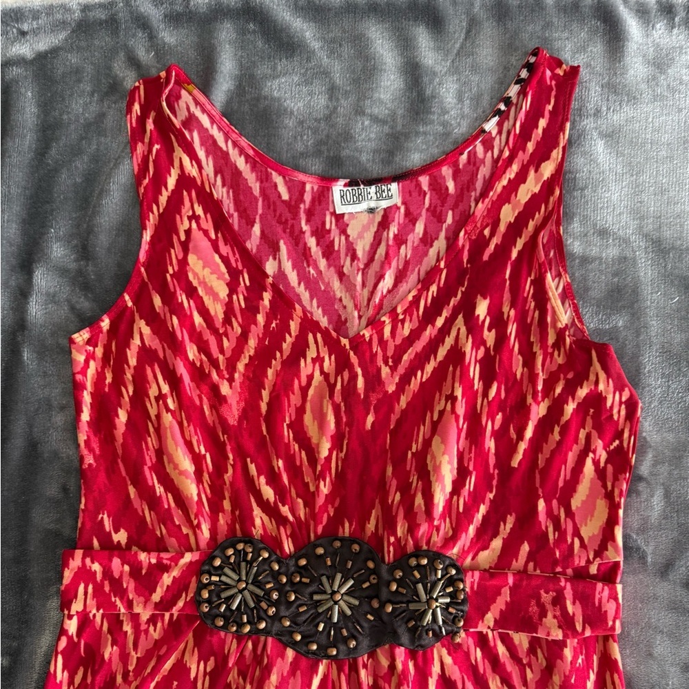 Vintage Robbie Bee Maxi Sundress Size M Red Multi Embellished Sleeveless V-Neck - Picture 5 of 10